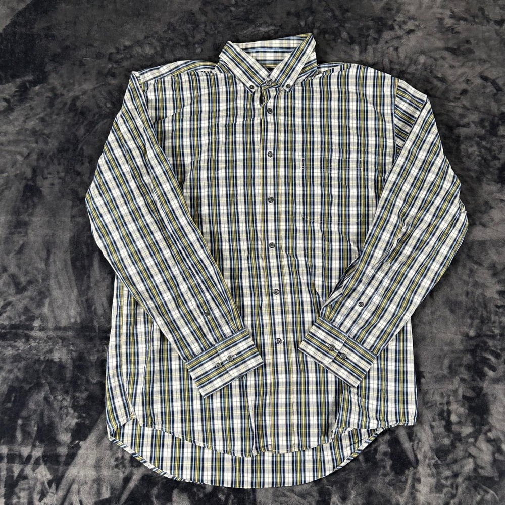 Boca‎ Classics Button Down Shirt Mens Large Blue Yellow Plaid Long Sleeve Cotton
